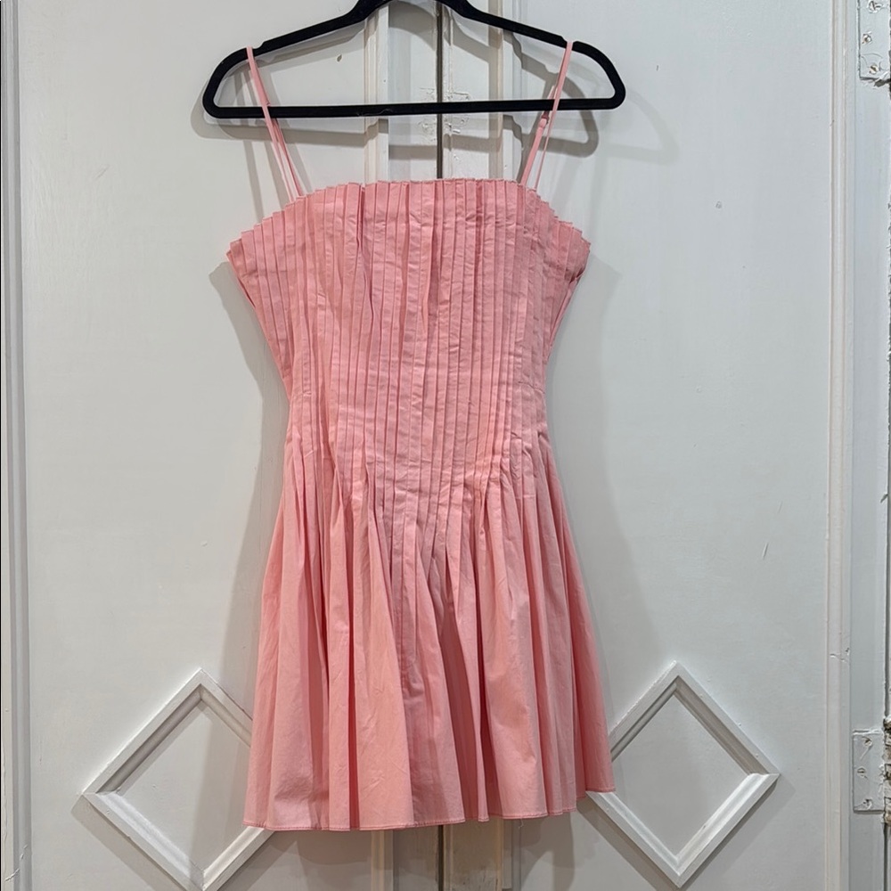 STAUD Pink Pleated Mini Dress